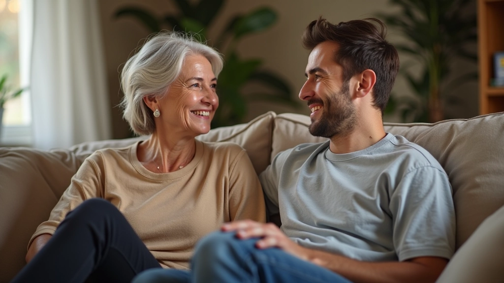 Mulher madura e filha adulta a conversar e a ter um momento conectado, ambiente doméstico caloroso